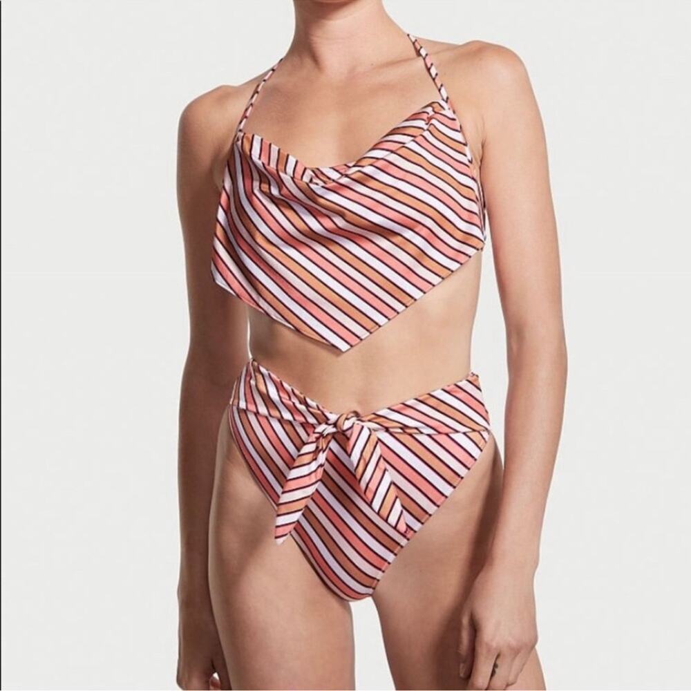 VICTORIA'S SECRET Tie-Front High-Rise Cheeky Bikini Striped Size S/M